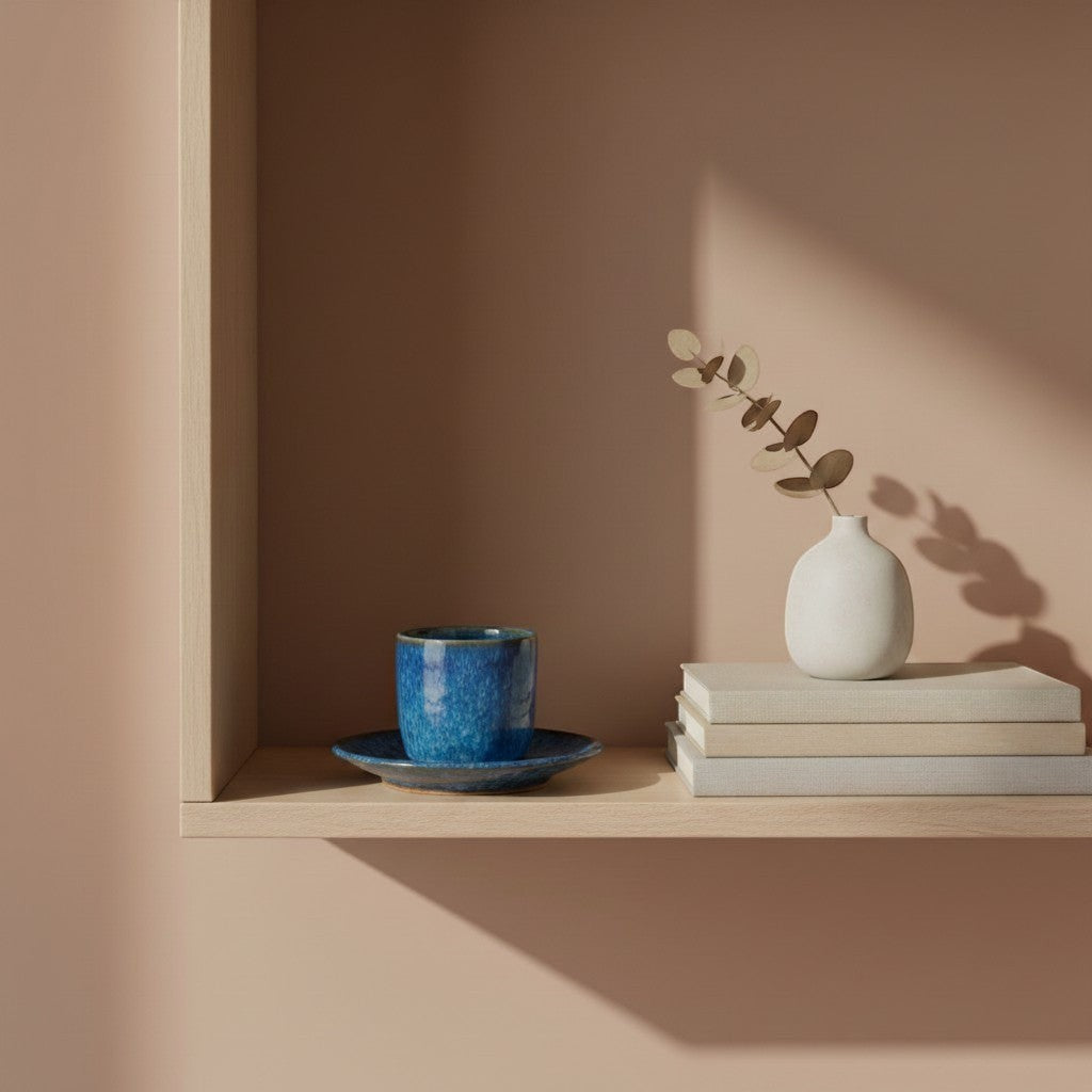 Eternal Pottery artisan ceramic espresso cup and saucer set in deep  blue with glossy finish.